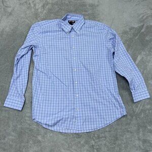 Kirkland Signature Mens Blue Checkered Dress Shirt 16.5 34/35 a1103